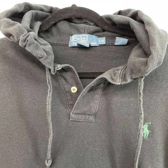 Vintage Polo Ralph Lauren Hooded Jersey Knit Long Sleeve Black Men’s Size Large - Picture 5 of 11